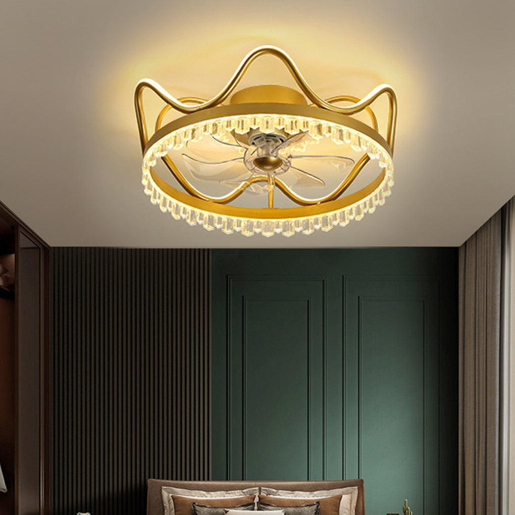 Round Stepless Dimming LED Retractable Ceiling Fan Light