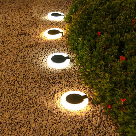 Modern Foldable Solar Deck Lights 4Pcs Round Outdoor Disk Set
