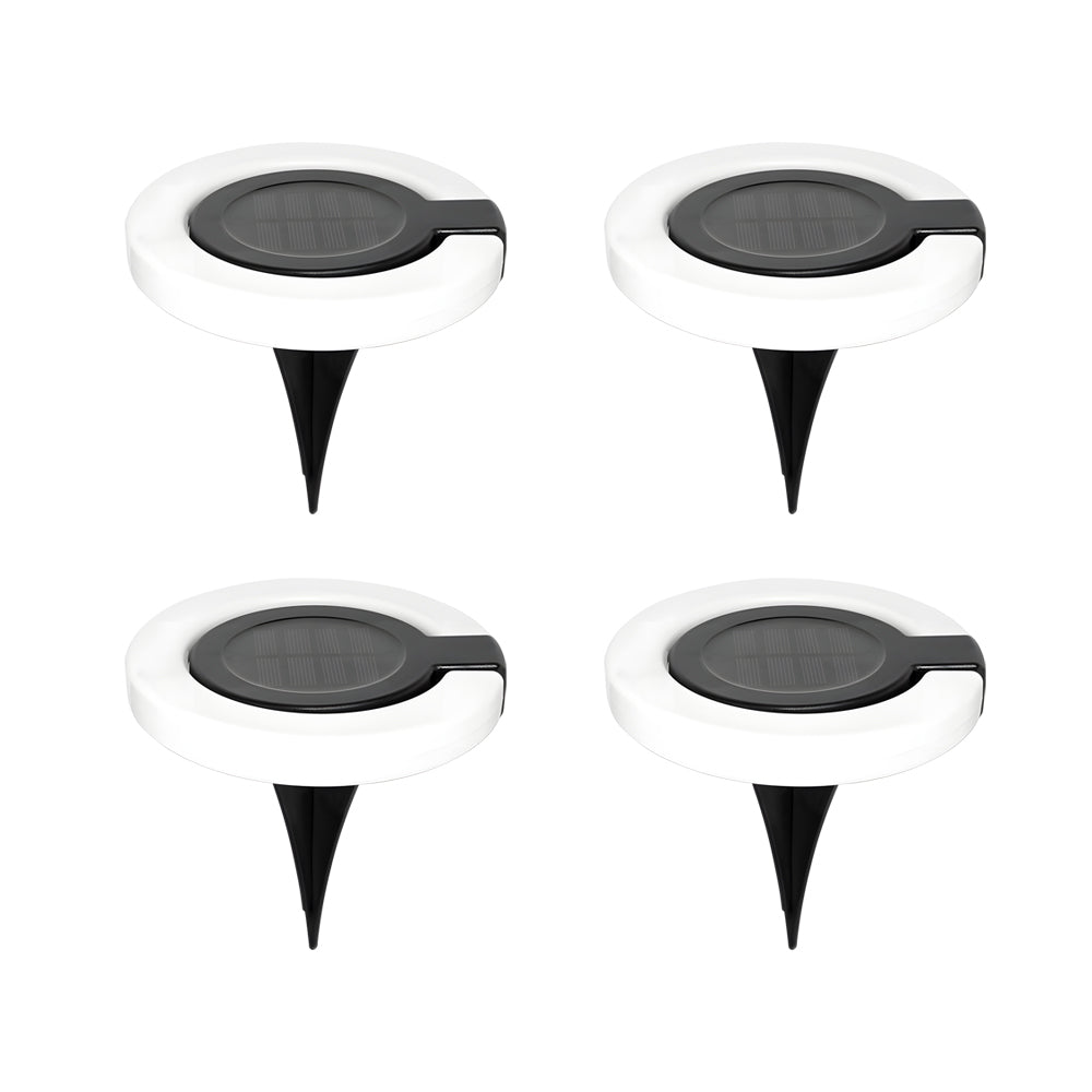 Modern Foldable Solar Deck Lights 4Pcs Round Outdoor Disk Set