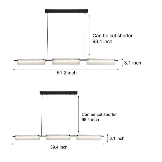 Modern Linear Copper Frosted Glass Kitchen Island Light