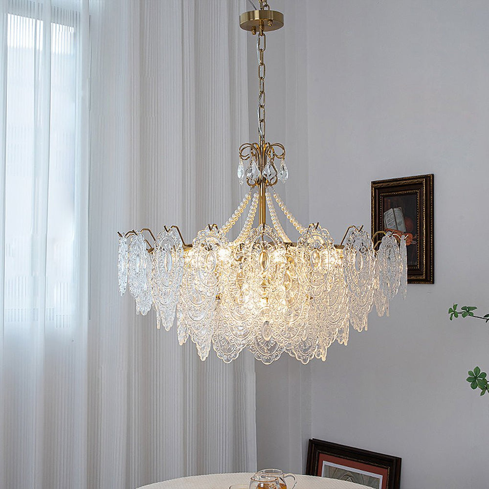 Modern Minimalist Exquisite Ornate Glass Tricolor LED Chandelier