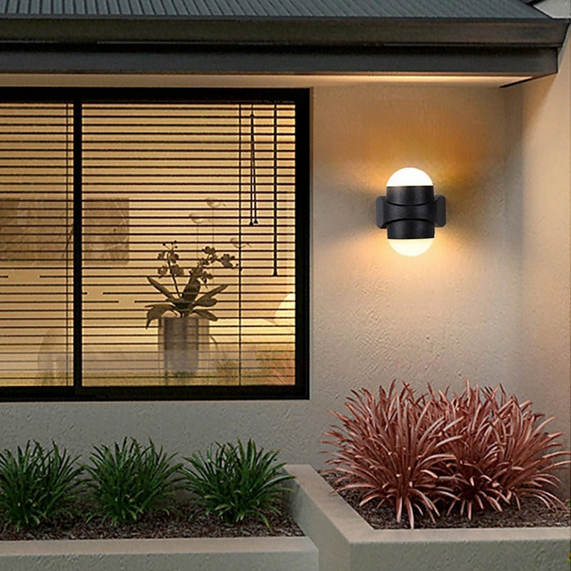 Round Waterproof LED Black Modern Up and Down Wall Light