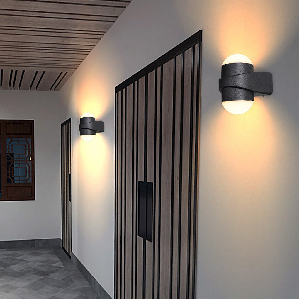 Round Waterproof LED Black Modern Up and Down Wall Light
