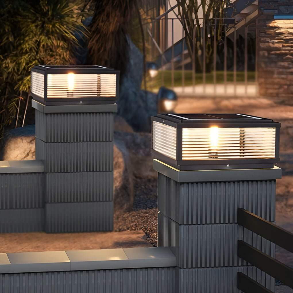Square Ribbed Glass Outdoor Pier Mount Pillar Light