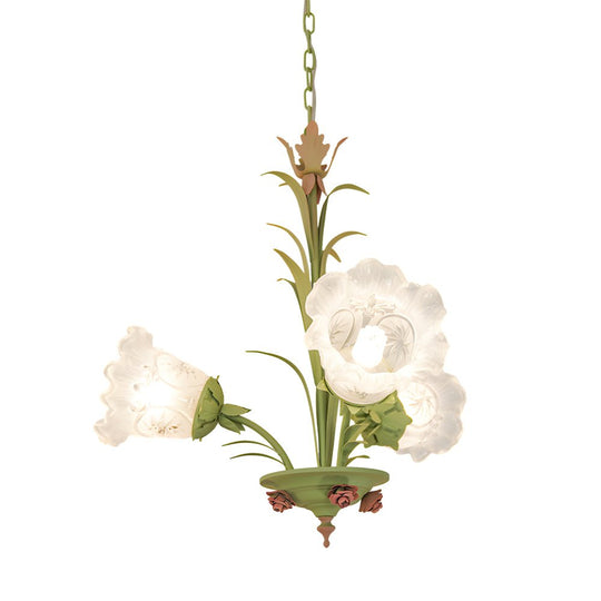 Modern Pastoral Green Flower Hanging Chandelier 3/6/8 Light