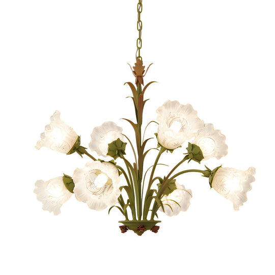 Modern Pastoral Green Flower Hanging Chandelier 3/6/8 Light