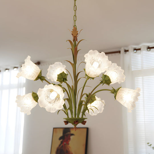 Modern Pastoral Green Flower Hanging Chandelier 3/6/8 Light