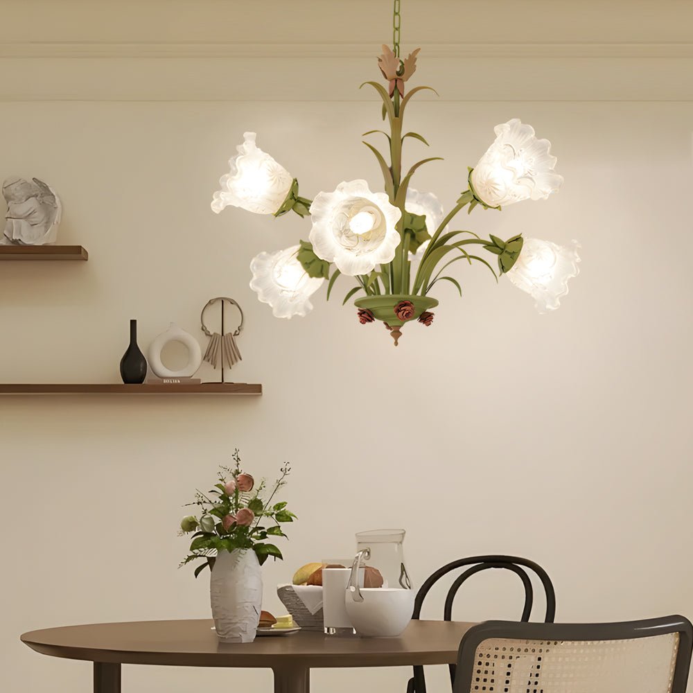 Modern Pastoral Green Flower Hanging Chandelier 3/6/8 Light