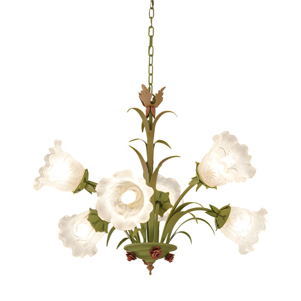 Modern Pastoral Green Flower Hanging Chandelier 3/6/8 Light