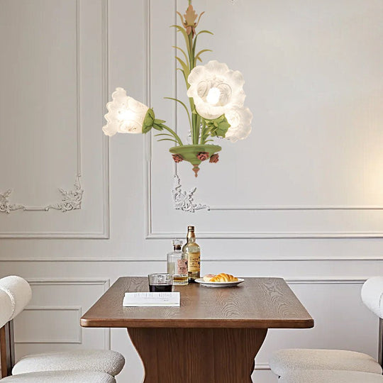 Modern Pastoral Green Flower Hanging Chandelier 3/6/8 Light