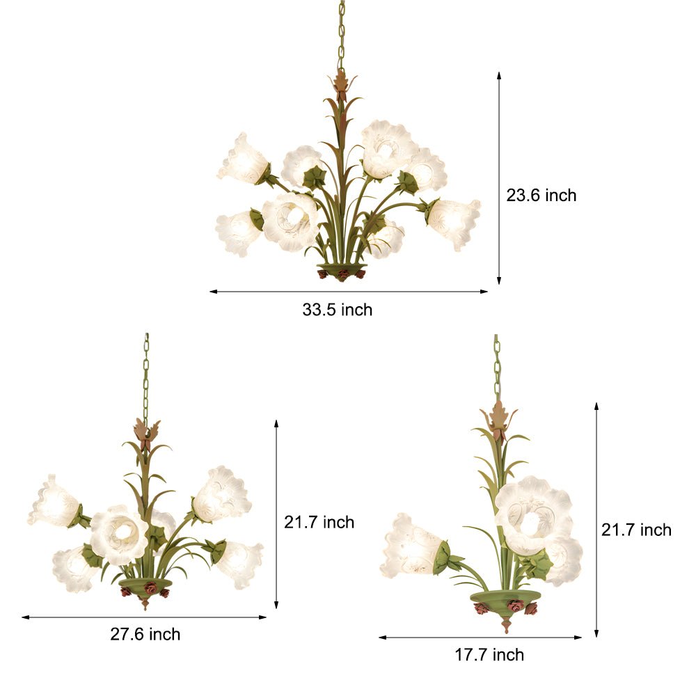 Modern Pastoral Green Flower Hanging Chandelier 3/6/8 Light