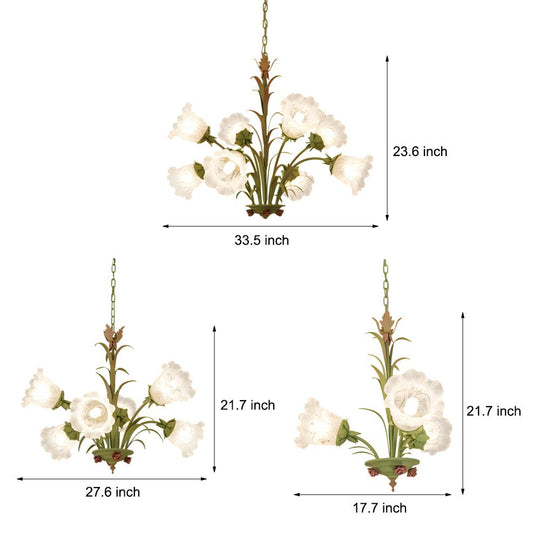 Modern Pastoral Green Flower Hanging Chandelier 3/6/8 Light
