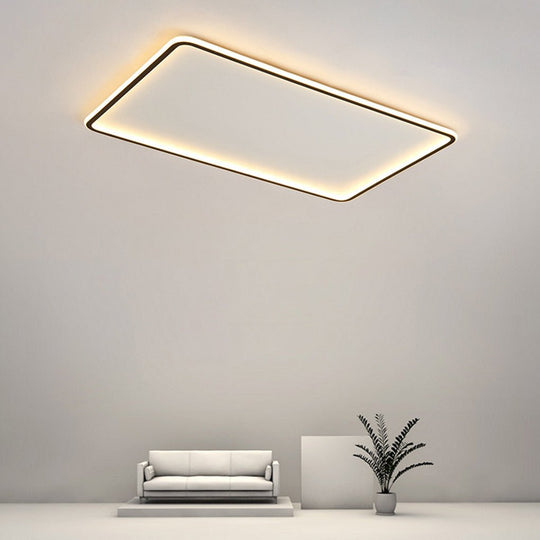 Modern Rectangular Shaped Black Flush Mount Ceiling Light with Edge and Remote Control