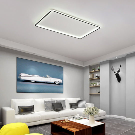 Modern Rectangular Shaped Black Flush Mount Ceiling Light with Edge and Remote Control