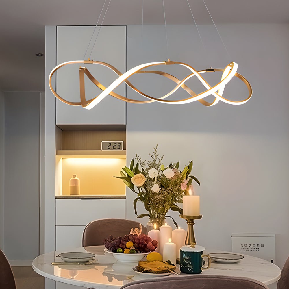 Modern Round Dimmable LED Aluminum Geometric Chandelier – Gold