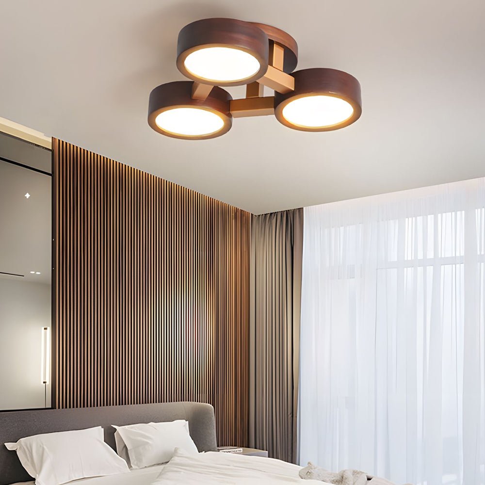 Modern Walnut Circles Sputnik Flush Mount LED Ceiling Light