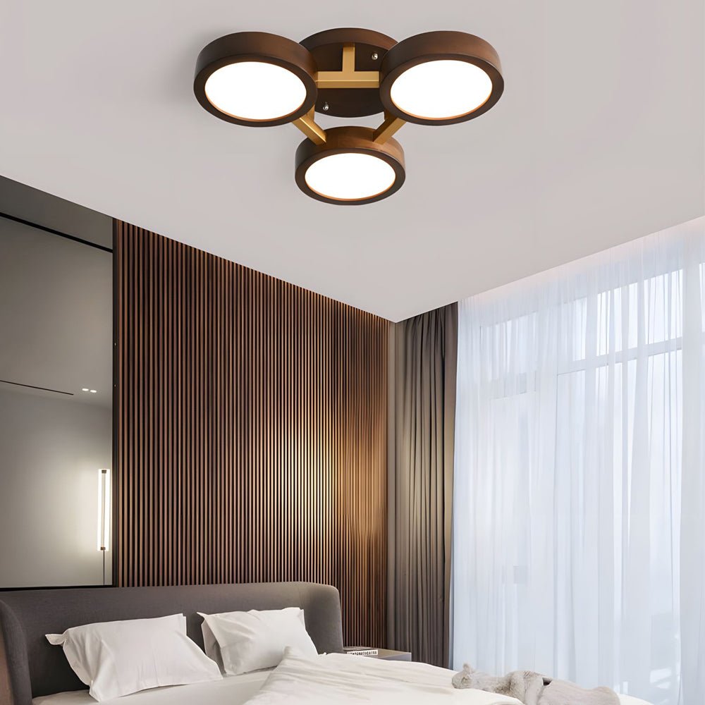 Modern Walnut Circles Sputnik Flush Mount LED Ceiling Light