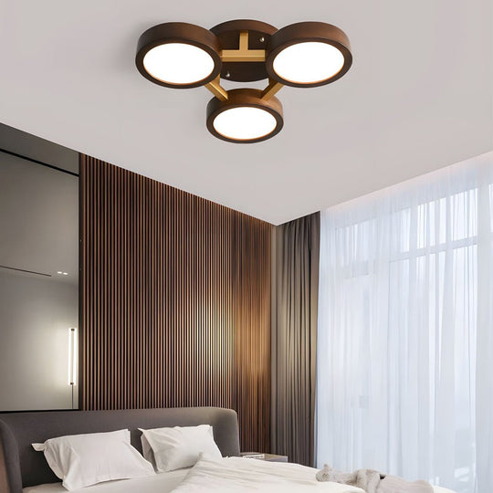 Modern Walnut Circles Sputnik Flush Mount LED Ceiling Light