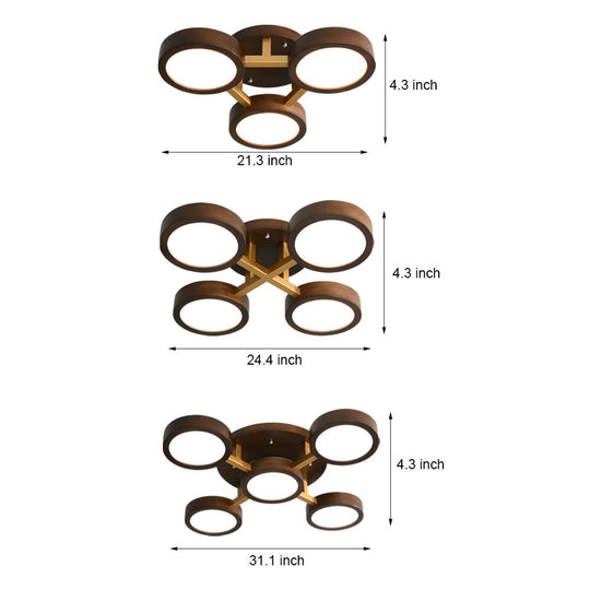 Modern Walnut Circles Sputnik Flush Mount LED Ceiling Light