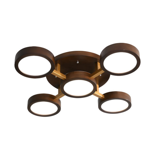 Modern Walnut Circles Sputnik Flush Mount LED Ceiling Light
