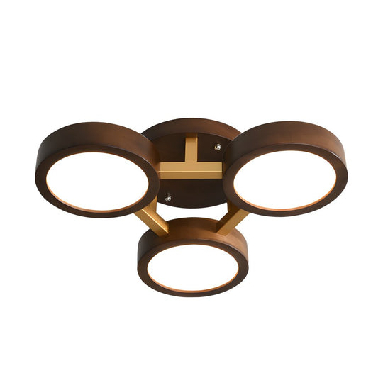 Modern Walnut Circles Sputnik Flush Mount LED Ceiling Light