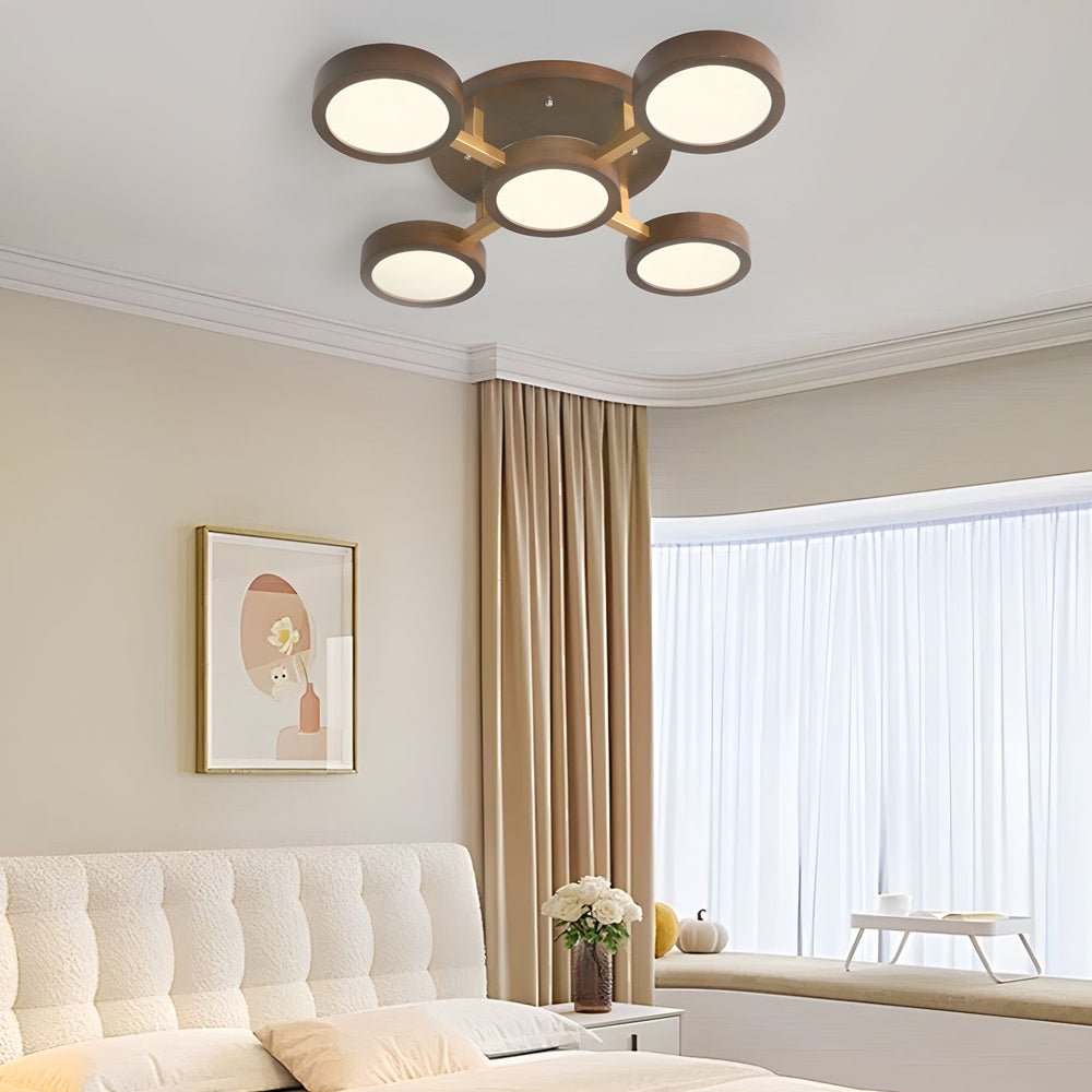 Modern Walnut Circles Sputnik Flush Mount LED Ceiling Light