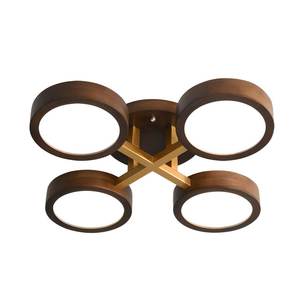 Modern Walnut Circles Sputnik Flush Mount LED Ceiling Light