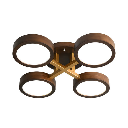 Modern Walnut Circles Sputnik Flush Mount LED Ceiling Light