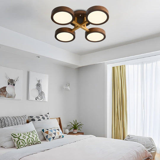 Modern Walnut Circles Sputnik Flush Mount LED Ceiling Light