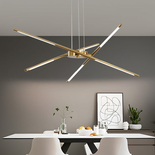 Modern Stepless Dimming Long LED Linear Sputnik LED Chandeliers Gold Black Gold