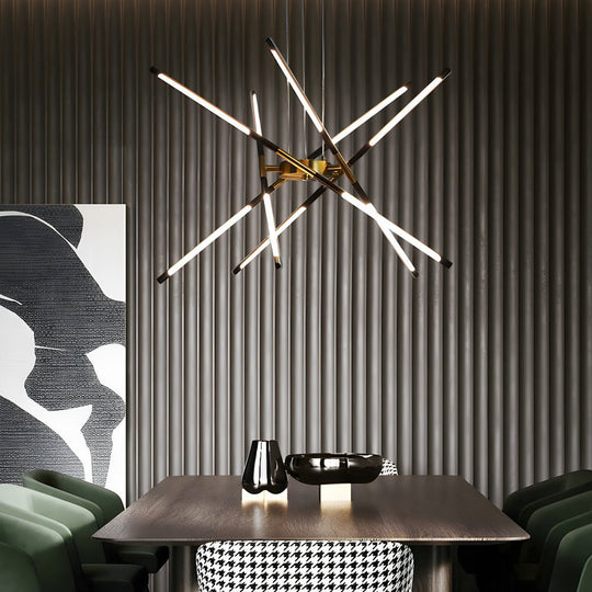 Modern Stepless Dimming Long LED Linear Sputnik LED Chandeliers Gold Black Gold