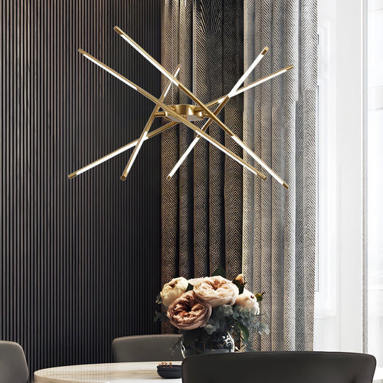 Modern Stepless Dimming Long LED Linear Sputnik LED Chandeliers Gold Black Gold