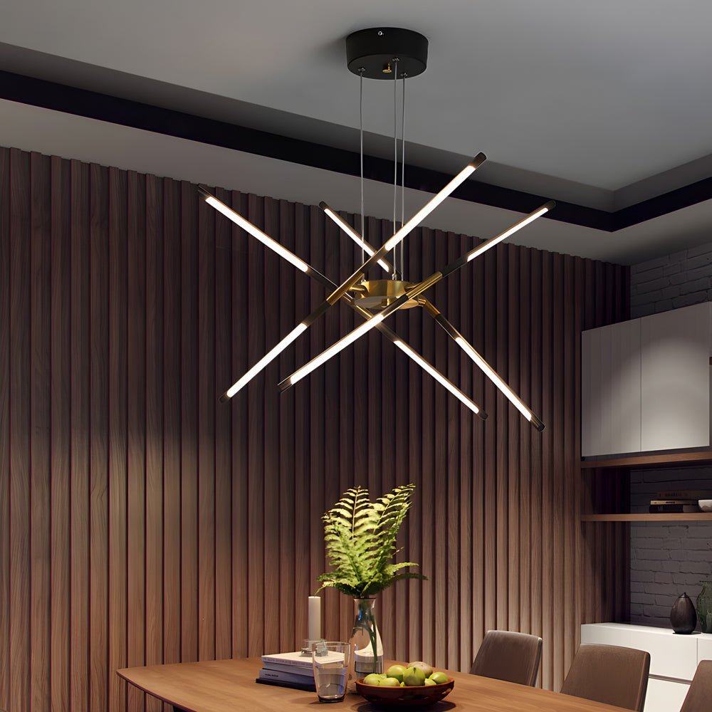 Modern Stepless Dimming Long LED Linear Sputnik LED Chandeliers Gold Black Gold