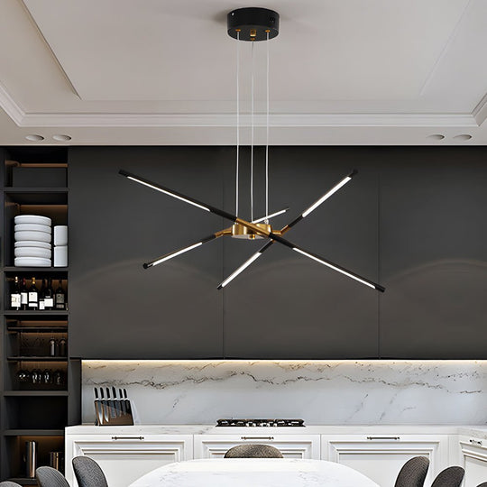 Modern Stepless Dimming Long LED Linear Sputnik LED Chandeliers Gold Black Gold