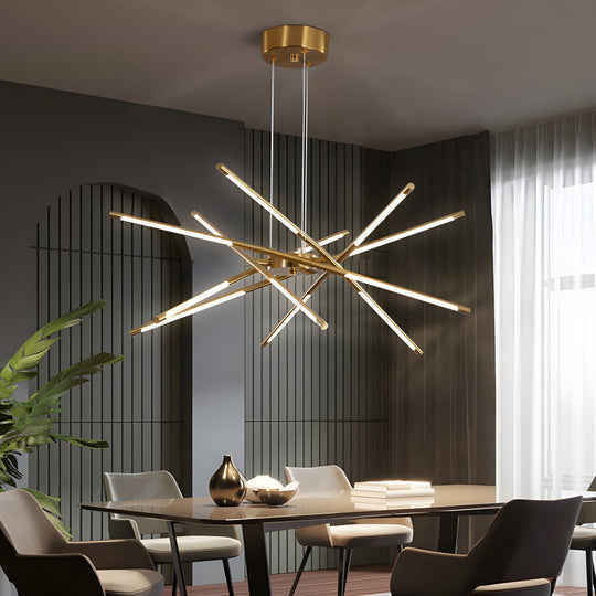 Modern Stepless Dimming Long LED Linear Sputnik LED Chandeliers Gold Black Gold