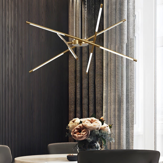 Modern Stepless Dimming Long LED Linear Sputnik LED Chandeliers Gold Black Gold