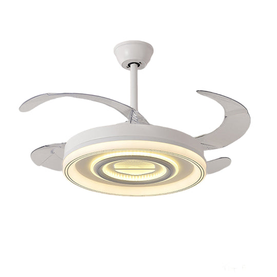 White Ceiling Fans With Light – Nordic Style with Transparent Retractable Blades (Models A/B/C/D)
