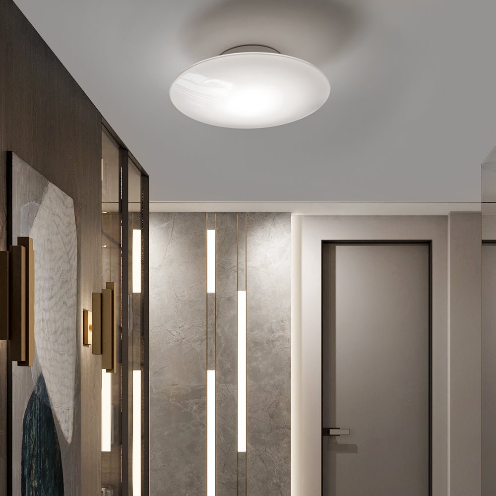 Modern White Glass LED Flush Mount Ceiling Lamp – Minimalist Design