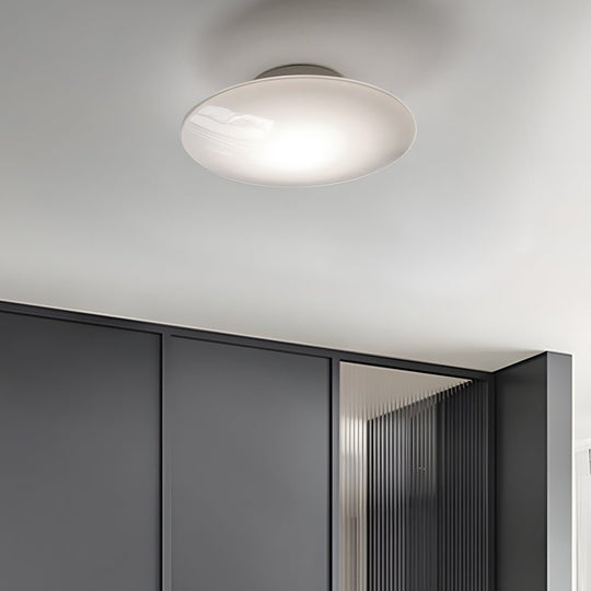 Modern White Glass LED Flush Mount Ceiling Lamp – Minimalist Design