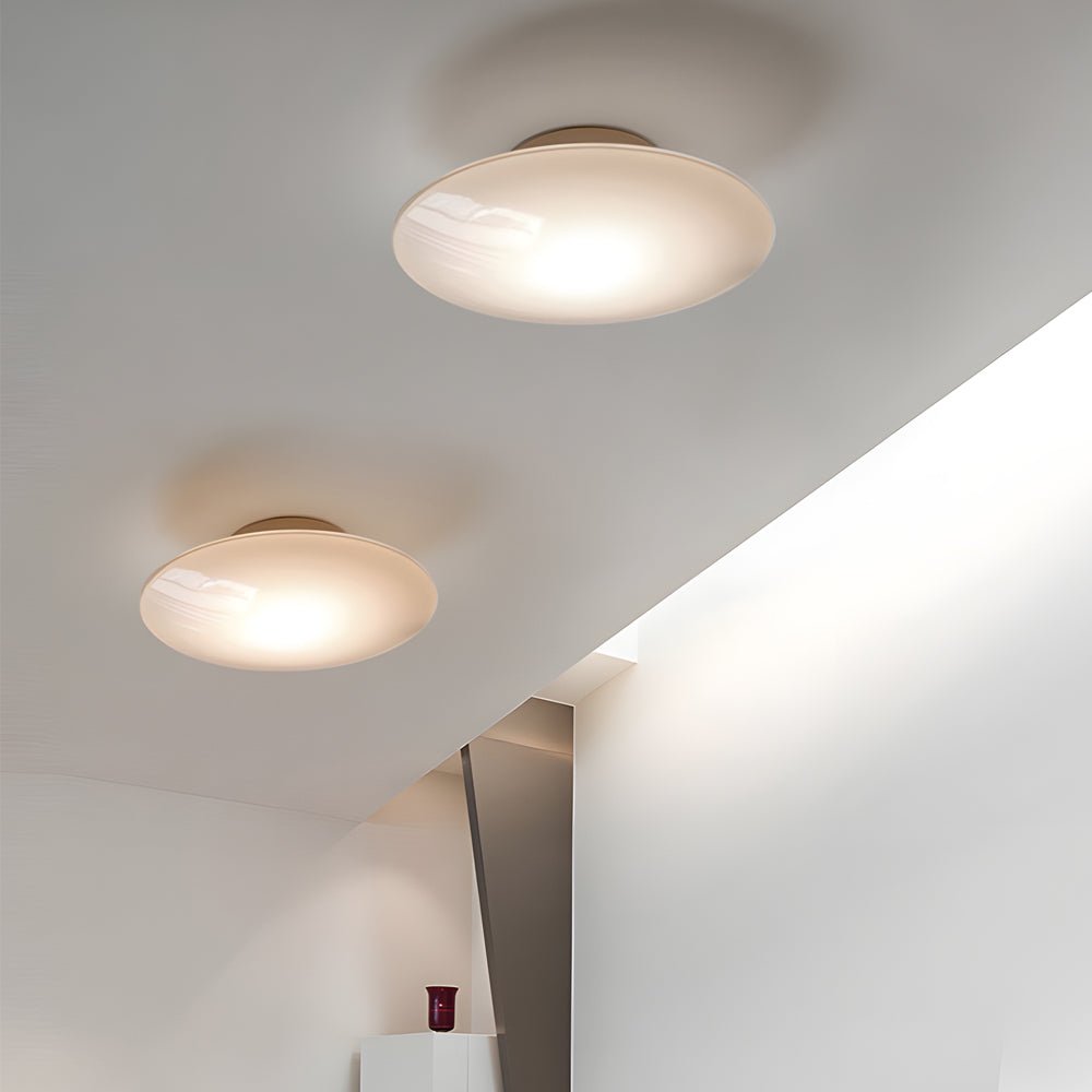 Modern White Glass LED Flush Mount Ceiling Lamp – Minimalist Design
