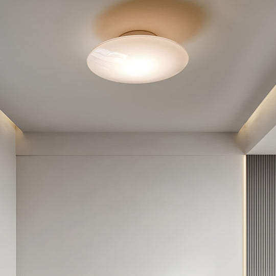 Modern White Glass LED Flush Mount Ceiling Lamp – Minimalist Design