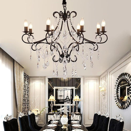 Vintage 8 Light Candle Chandelier with Crystal Accents