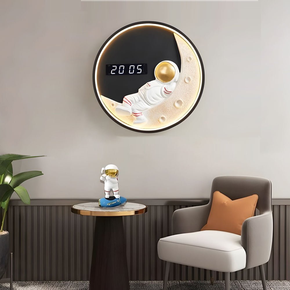 Moon LED Wall Light with Digital Clock & Astronaut Decor