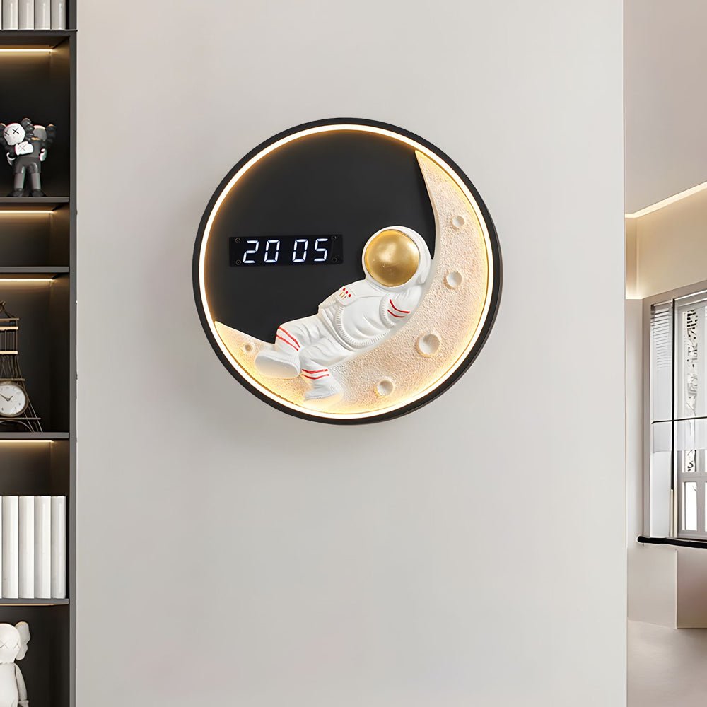 Moon LED Wall Light with Digital Clock & Astronaut Decor