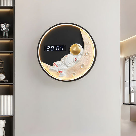 Moon LED Wall Light with Digital Clock & Astronaut Decor