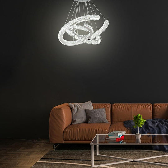 Wave LED Crystal Stainless Steel Chandelier