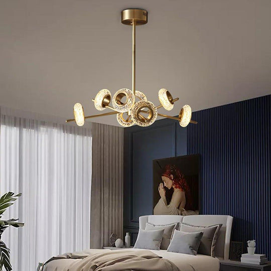 Modern Gold Sputnik Chandelier with Copper and Glass Accents