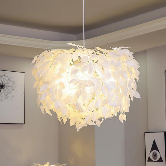 Modern Scandinavian Fabric Pendant Light – White & Gold, LED, Dimmable, 24"