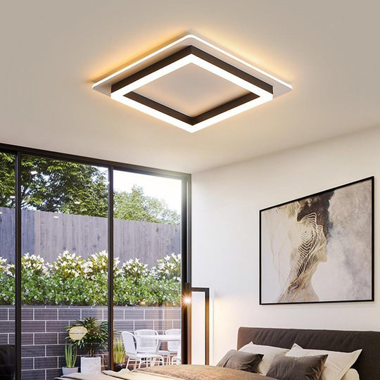 Two Square Shaped Modern LED Flush Mount Ceiling Light – Bedroom