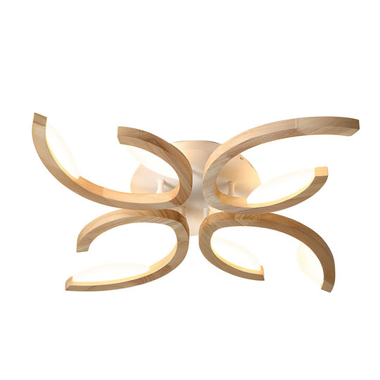 Multi-Light Floral Wood LED Semi-Flush Mount Ceiling Light